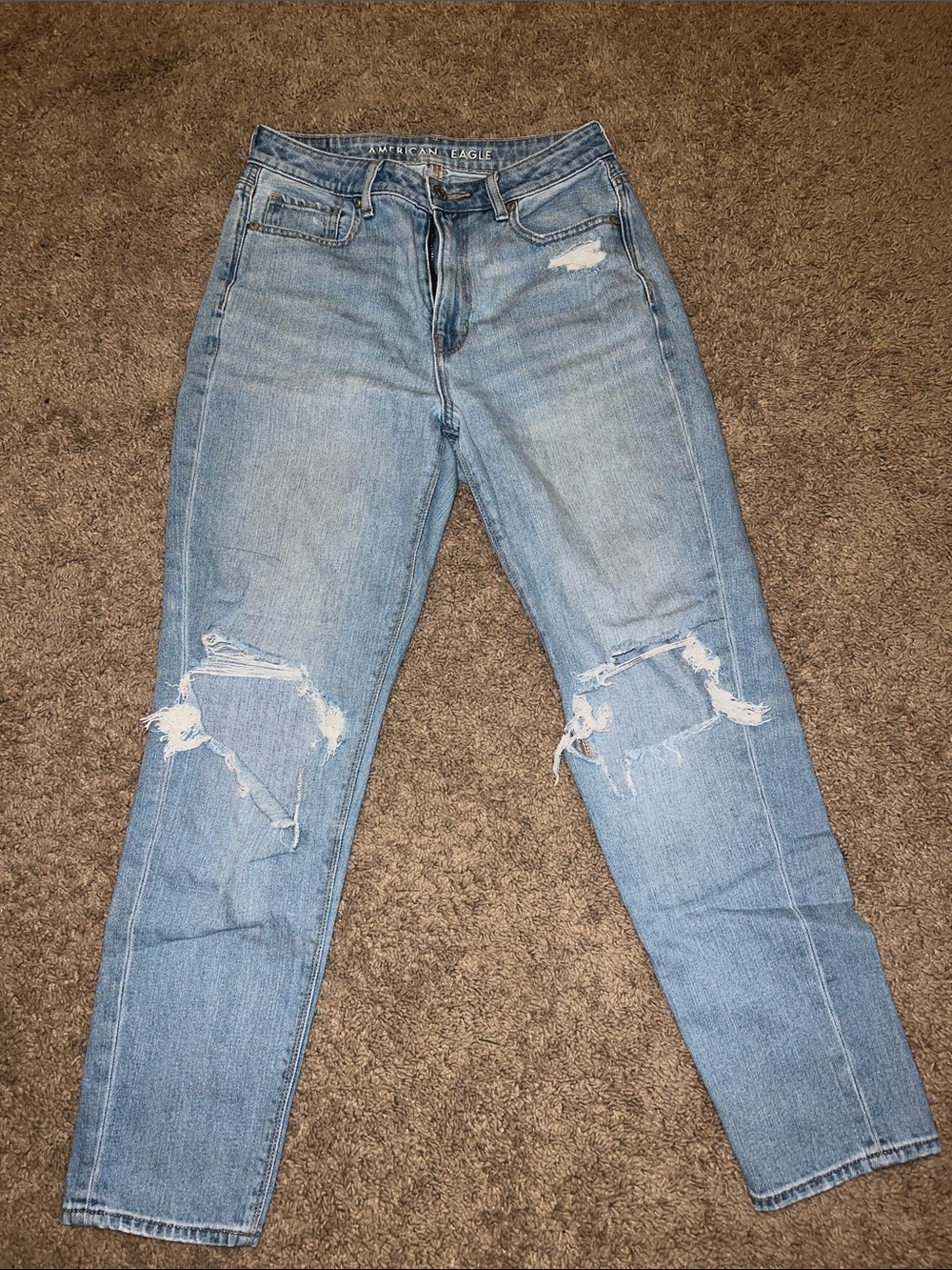 American Eagle Outfitters Light Blue Ripped Mom Jeans